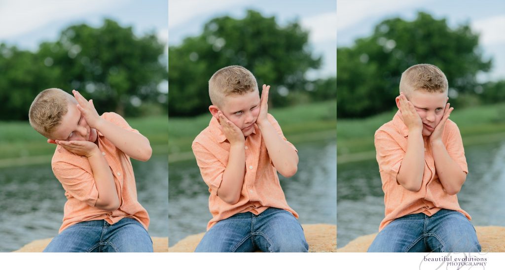 Little boy making faces