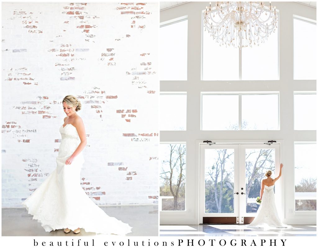 bride twirling dress indoors