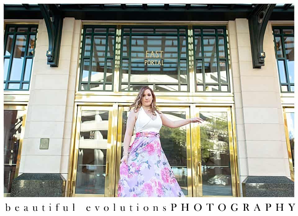 girl dancing in front of bass hall